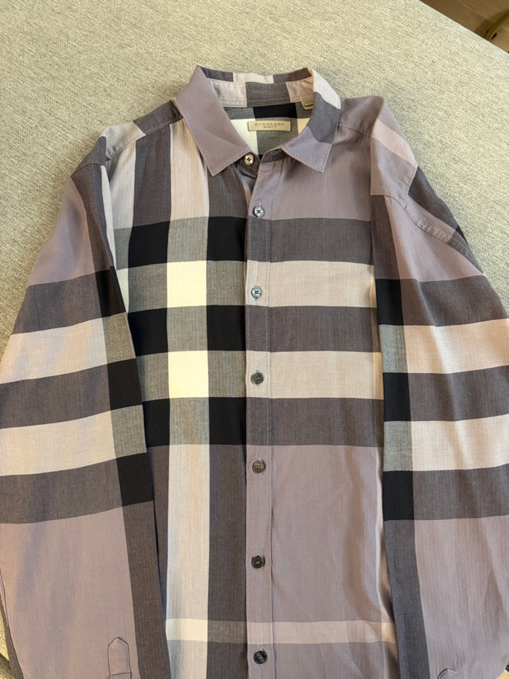 Burberry Taupe, Black & White Signature Check Button-Down Shirt